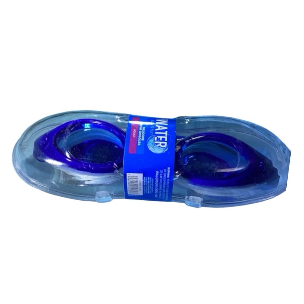 Water Sun & Fun Silicone Swim Goggles Adult Blue with Plastic Case